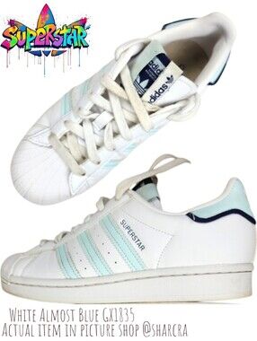 Adidas Superstar Women's White Almost Blue GX1835 Lace Up Chunky Sneakers Shoe 6